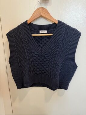 Babaton Navy Cable-Knit V-Neck Sweater Vest